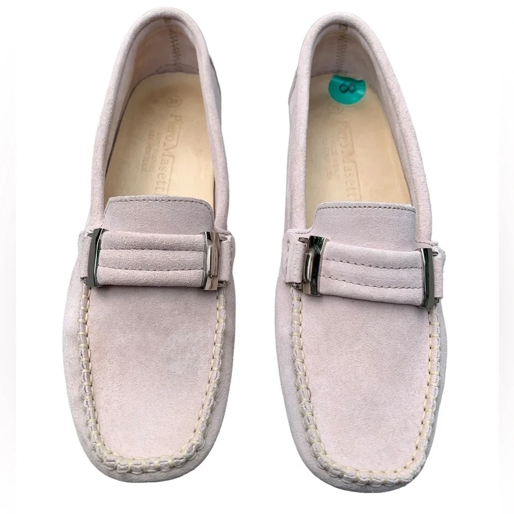 PIERRO MASETTI Kiowa Blush Pink Suede Moc Driving Loafers Shoes 39 US 8-8.5